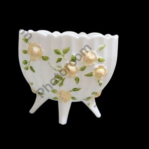 Fenton Vintage Milk Glass Cabbage Roses Footed Oval Planter